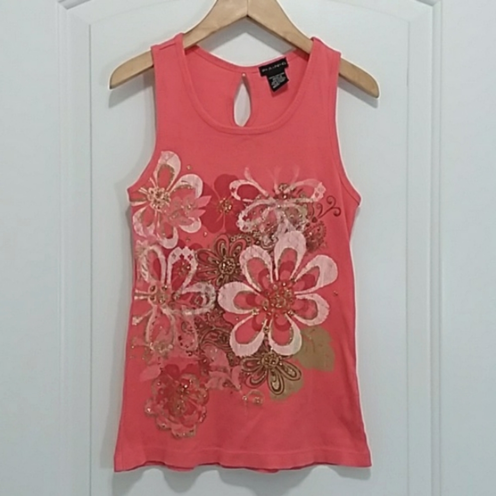 *5/$20* FANG Peach & Floral Tank Top